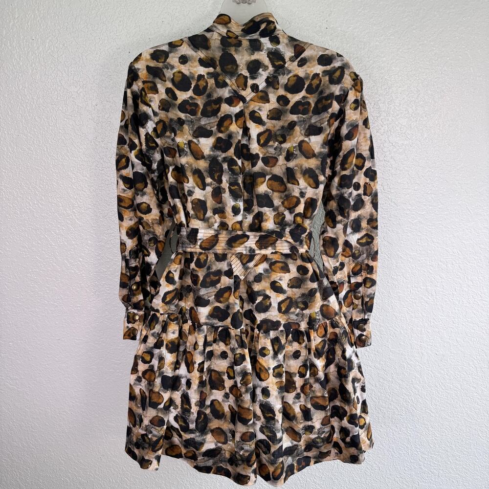 Karina Grimaldi Dress Women XS Leopard Shirt Belted Snap Long Sleeve Boho - Picture 2 of 11